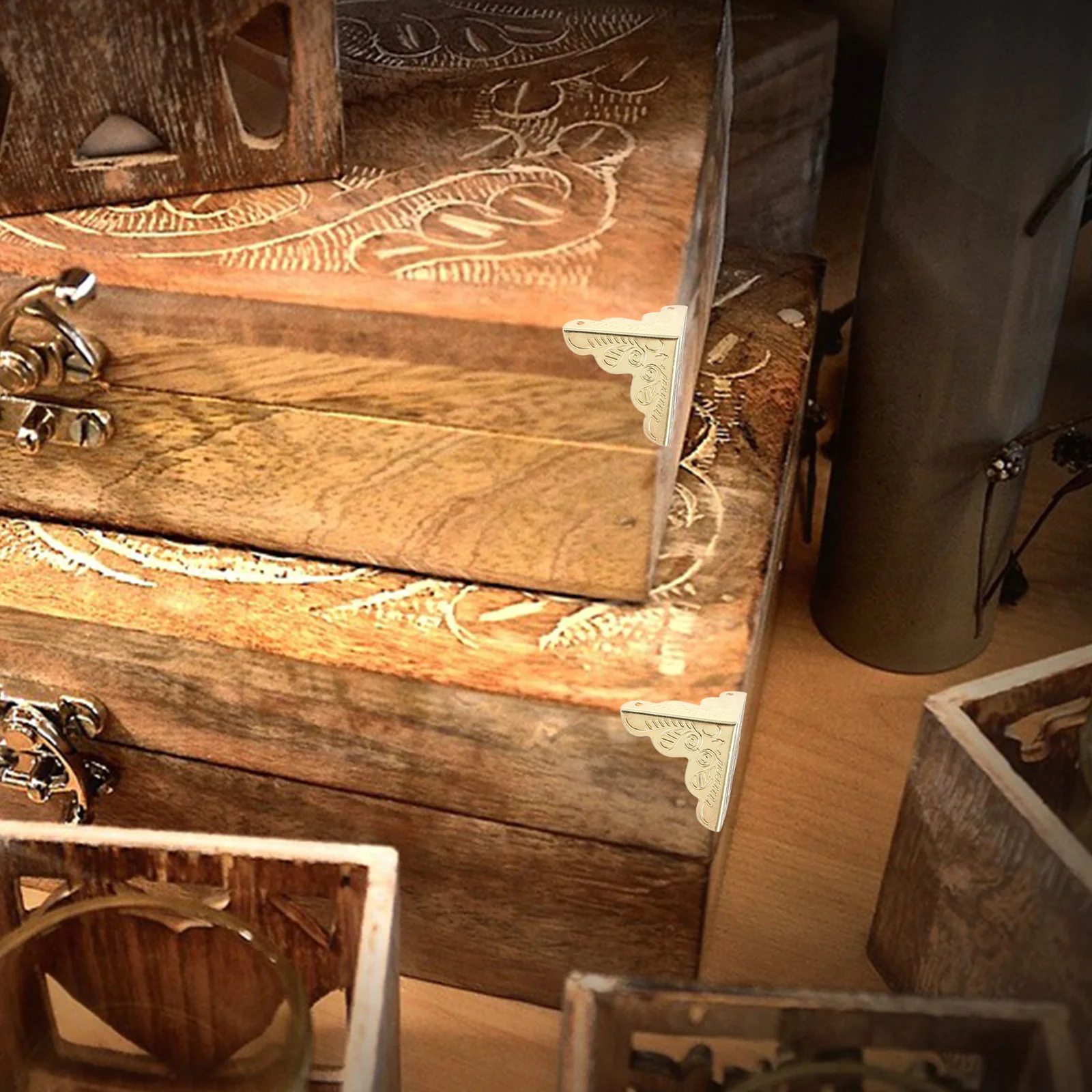 

24Pcs Vintage Metal Corner Protectors Decorative Box Guards Iron Corner Covers for Furniture Cabinets Wooden Boxes