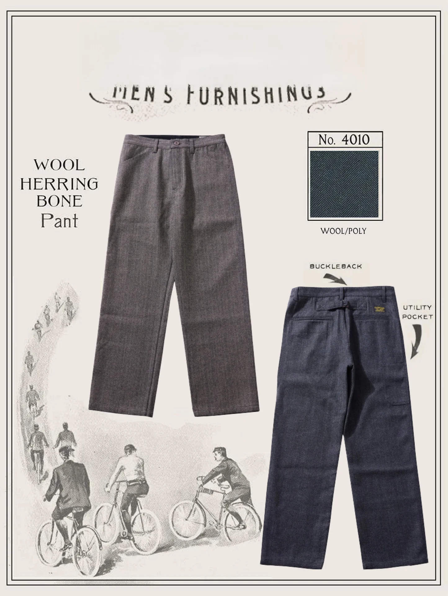 

Ретро-брюки из американского шерстяного твида для мужчин: прямые, повседневные, с функциональными элементами, без формальных деталей