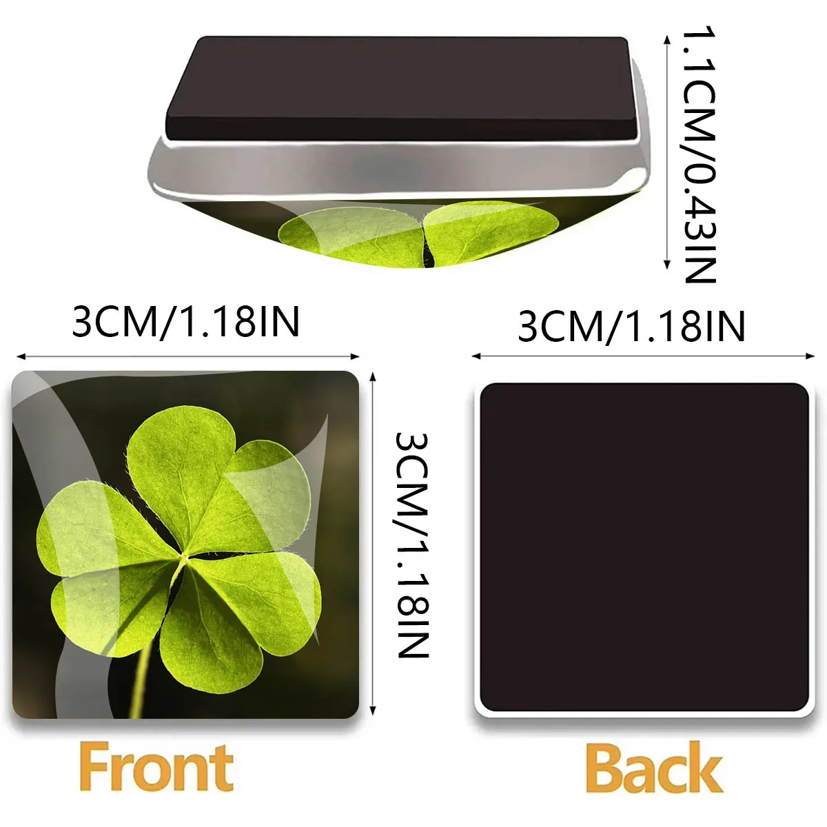 1PC 30MM Square Four-leaf Clover Glass Circular Refrigerator Sticker St. Patrick's Day Home Decoration St. Patrick's Day Gift