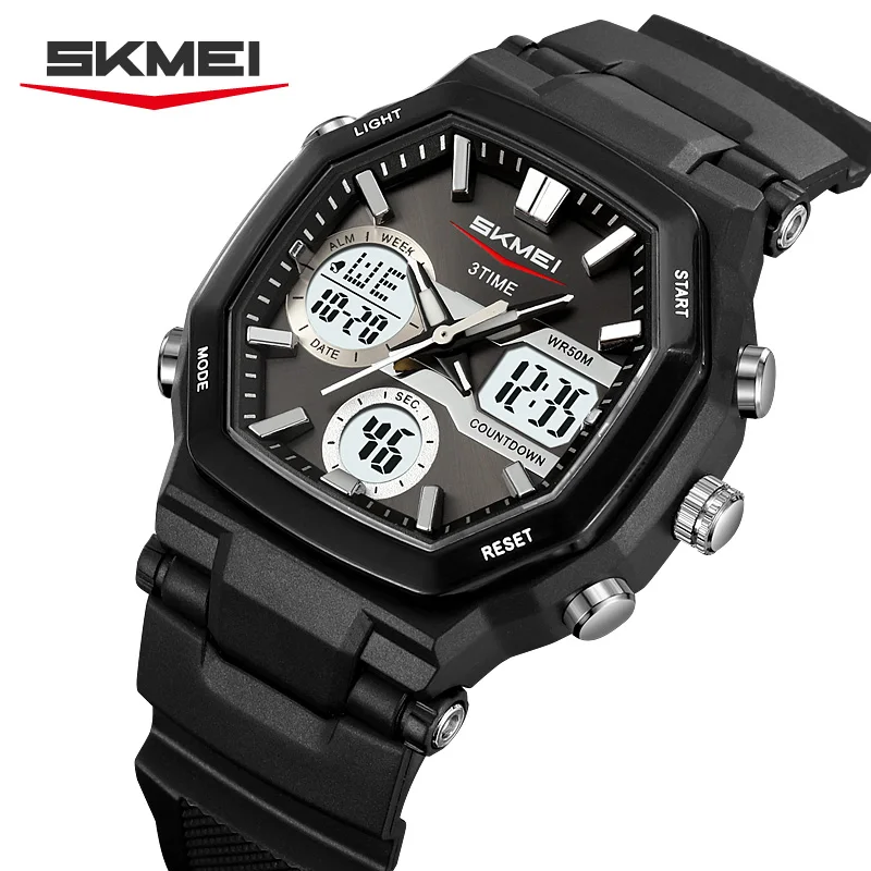

SKMEI 2389 Unisex Sports 3Time Chrono Electronic Quartz Watch For Men Women Analog Digital Display Waterproof Alarm Wristwatches