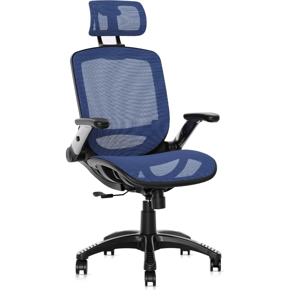 

Office Chair/- Adjustable Headrest with Flip-Up Arms, Tilt Function, Lumbar Support and PU Wheels, Black-Computer Task Chair