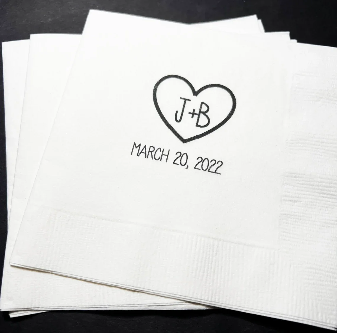 50pcs Heart Initials Bridal Shower Wedding Personalized Cocktail, Luncheon or Dinner Napkins Set of 25