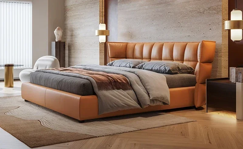 

Italian minimalist muscle bed luxury high sense master bedroom light luxury