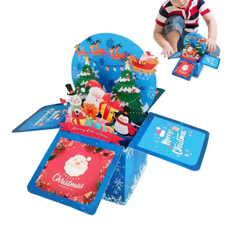 Christmas Pop up Card 3D Box Santa Claus Holiday Pop Up Cards Holiday 3D Santa Postcards Funny Blessing Card for Families