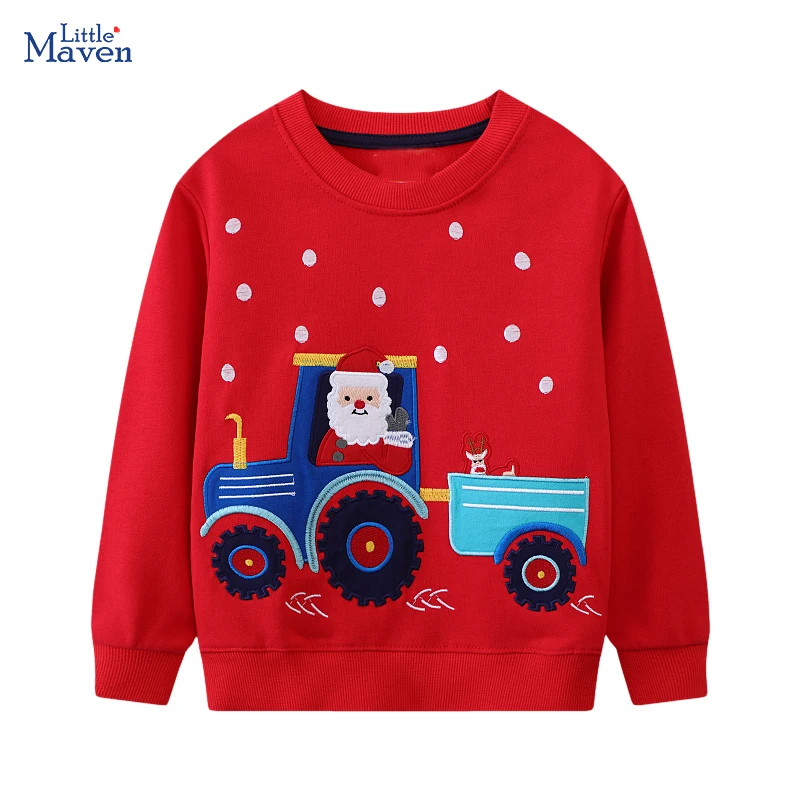 Little maven Baby Boys Girls Christmas Kids Clothes Festive Tops Embroidery Cartoon Tractor Santa Claus Sweatshirts Unisex hoody