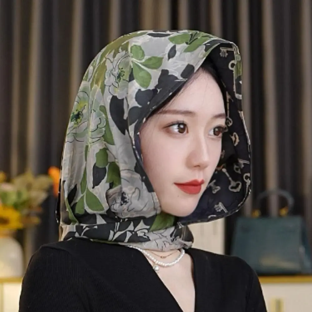

Fashion Elegant Printed Turban Hat Painting Sunscreen Women's Headscarf Cotton Linen Polyester Loom Silk Scarf Hat Autumn