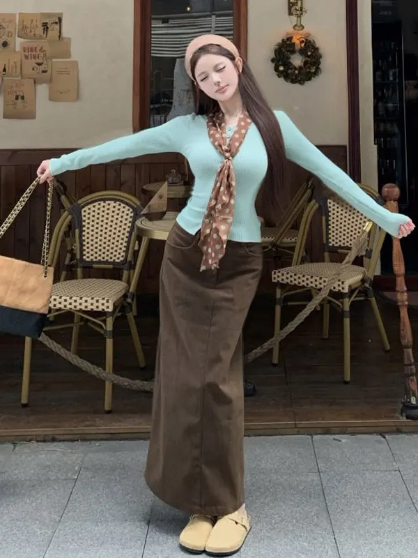 

Unique Knitted Top And Split Skirt Two-Piece Set Anti-Aging Spring 2026 Fashionable Comfortable Long Sleeve round Neck Sweater