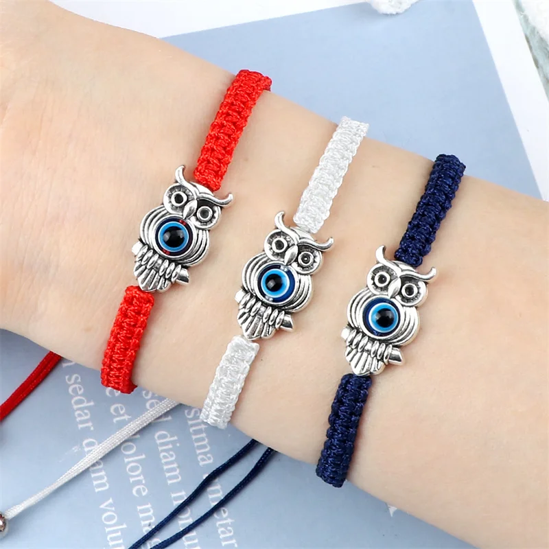 Adjustable Lucky Evil Eye Bracelet for Women Men Handmade Red String Thread Rope Owl Charm Braided Bracelets Friendship Jewelry