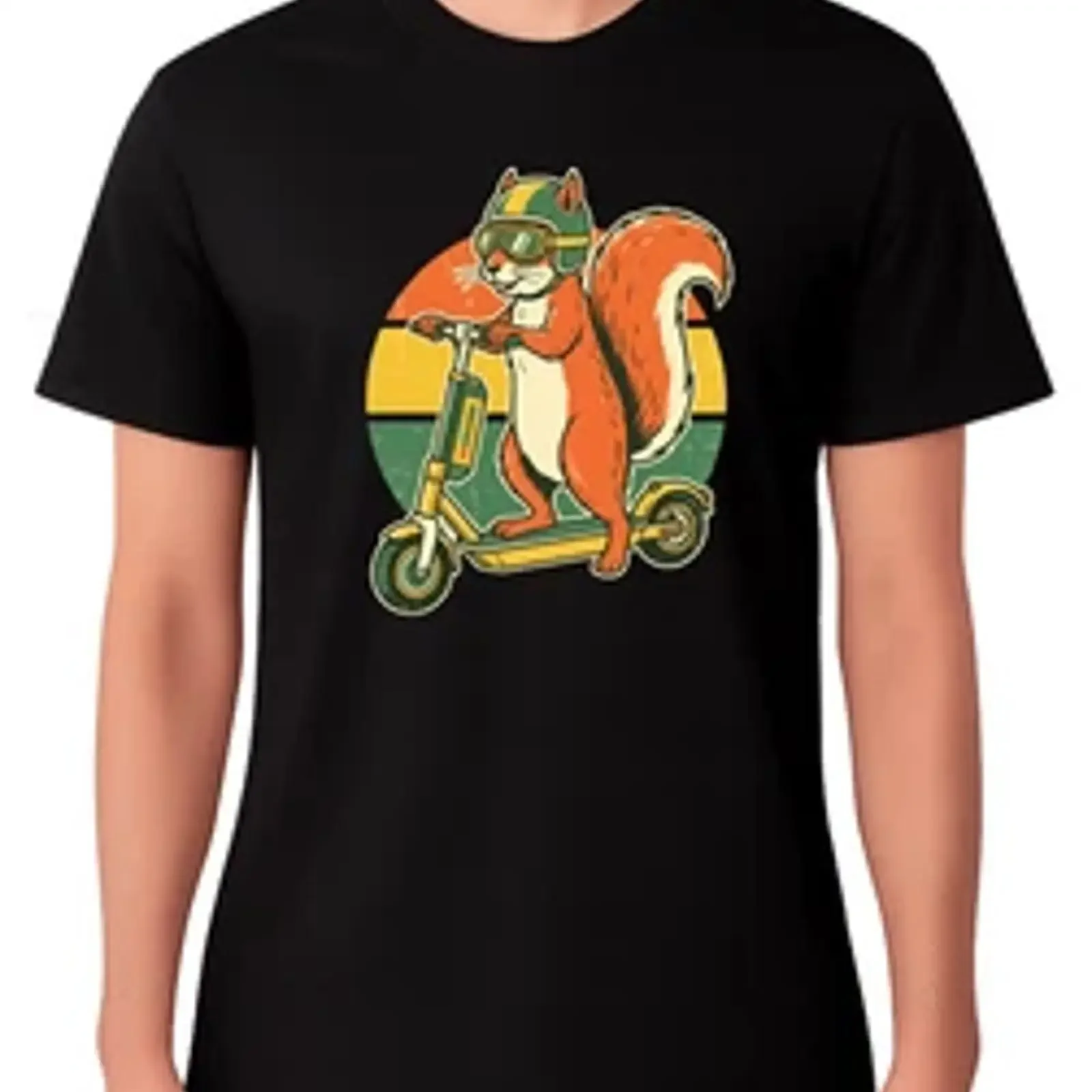 Retro T Shirt Squirrel Riding Scooter Funny Vintage vintage Washed graphic Comfortable designer clothes fashion Soft Stretched