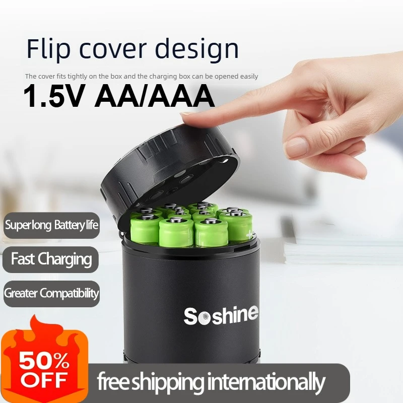 

Набор литиевых батареек AA/AAA 1,5 В и зарядное устройство на 12 карт с USB Type-C, быстрая зарядка и LED-подсветкой