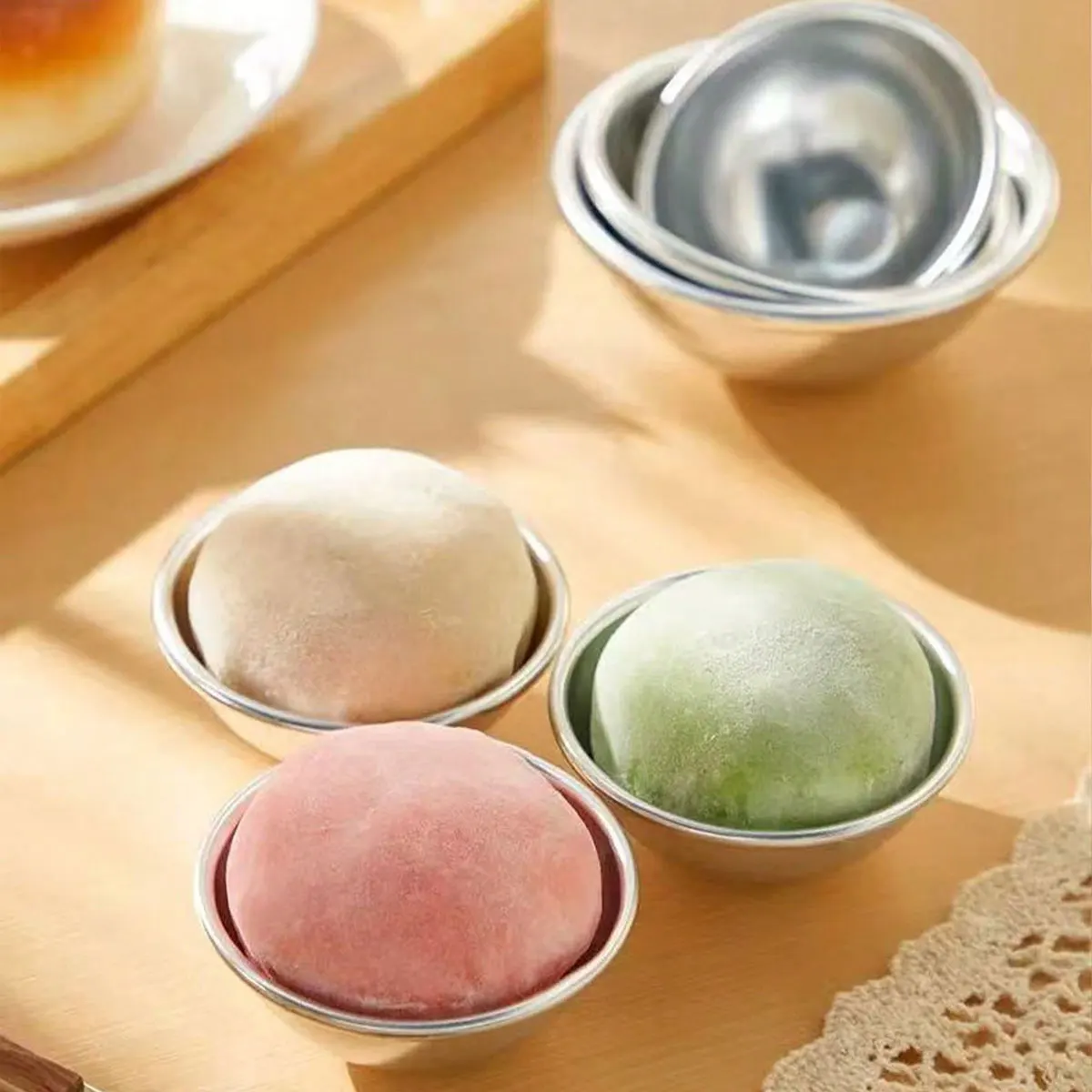 Snowy Mooncake Mold Bowl Daifuku Green Dumpling Pudding Cake Paper Tray Baking Tools DIY Snowy Mooncake Semi-Circular Mold 10Pcs
