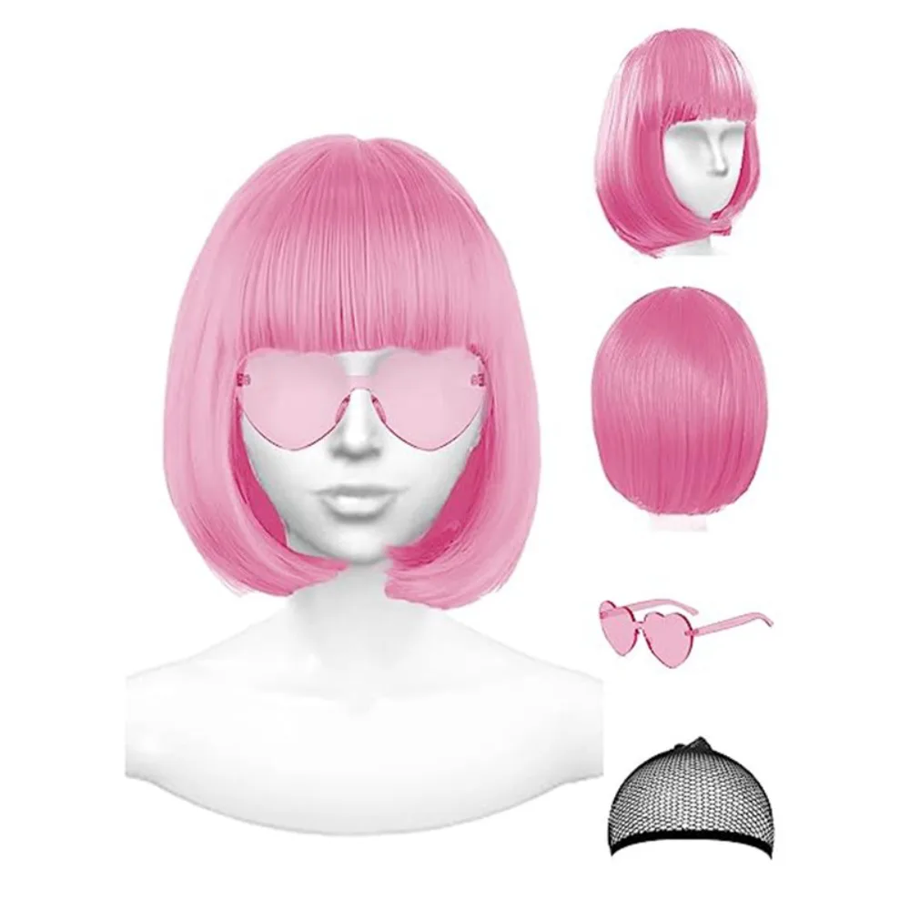 Perruque de cosplay et perruque de fête avec cheveux arc-en-ciel - Lunettes incluses