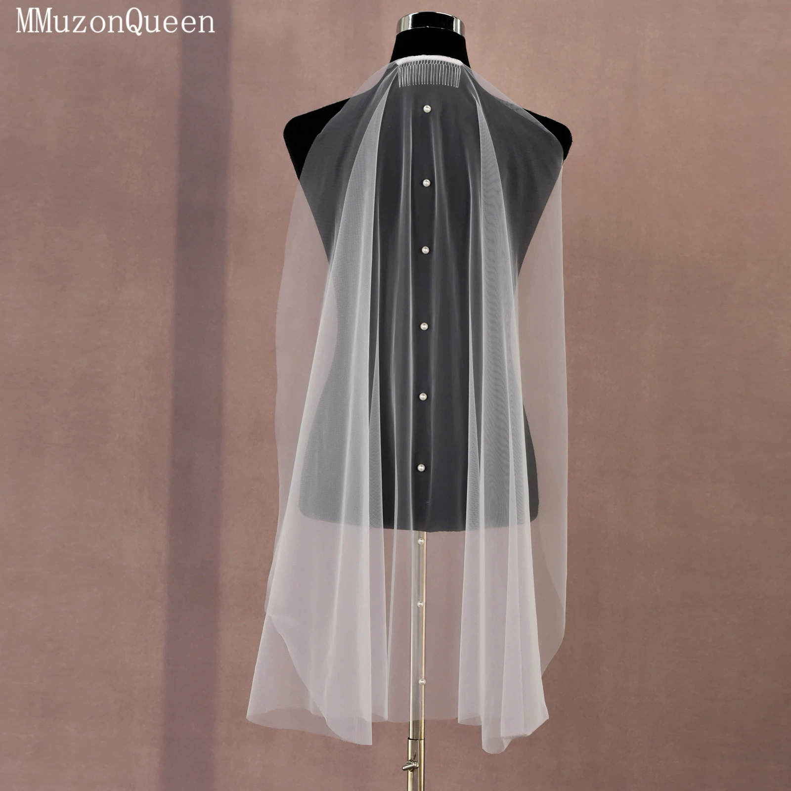 TOPQUEEN أنيقة اللؤلؤ الحجاب الزفاف Velo De Novias طبقة واحدة غزل ناعم جولة الرقص الحجاب طرحة الزفاف الدعائم الزفاف V64 #3