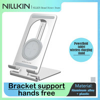 NILLKIN PowerHold 15W Fast Wireless Charging Stand for Tablet - Adjustable Alloy Holder, Foldable Desktop Dock w/Magnetic Base