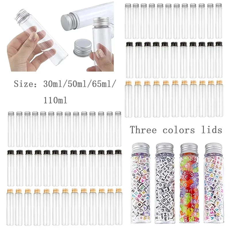 50Pcs 30ml-110ml Clear Plastic Straight Bottles with spiral aluminum lid Mini Test Tube Container For Candy Storage Party Favors