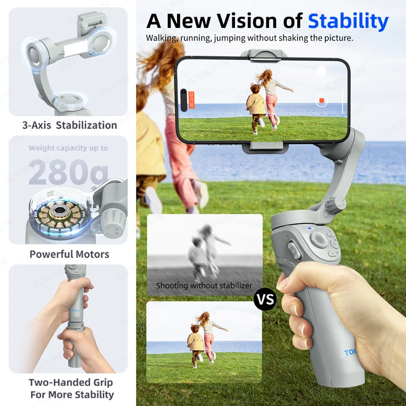 3-Axis Handheld Selfie Gimbal Stabilizer Mobile Phone Face Tracking Anti-Shake Shoot for iPhone Android Smartphones Vlog YouTube