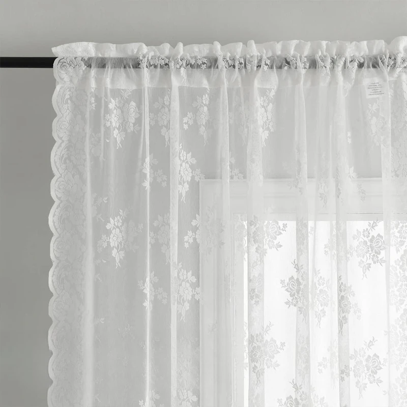 Fashion Popular White Lace Retro White Sheer  Tulle Floral Transparent Curtains for Living Dining Room Bedroom Custom Size
