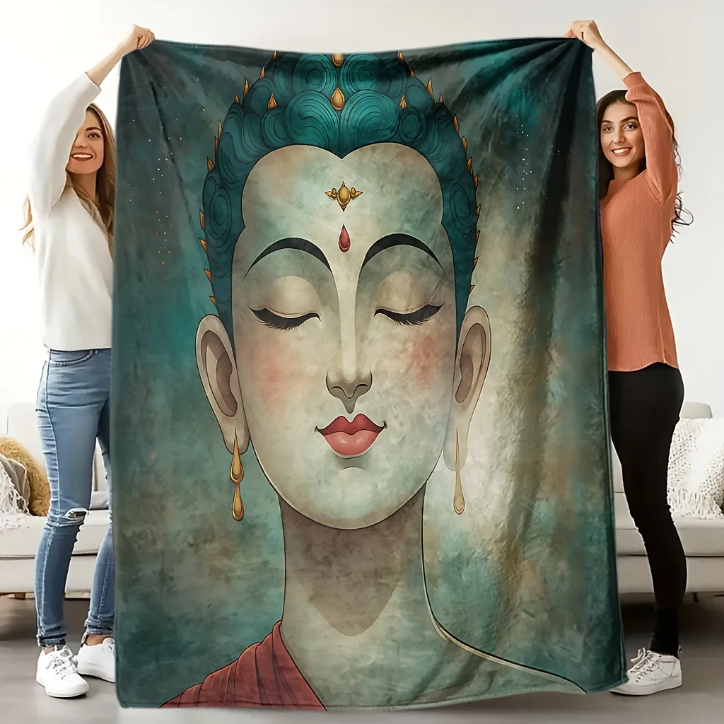 Bohemian Buddha Meditation Blanket - Quilted Cooling Bedspread with Zen Buddhist Art, All-Season Soft Breathable Polyester