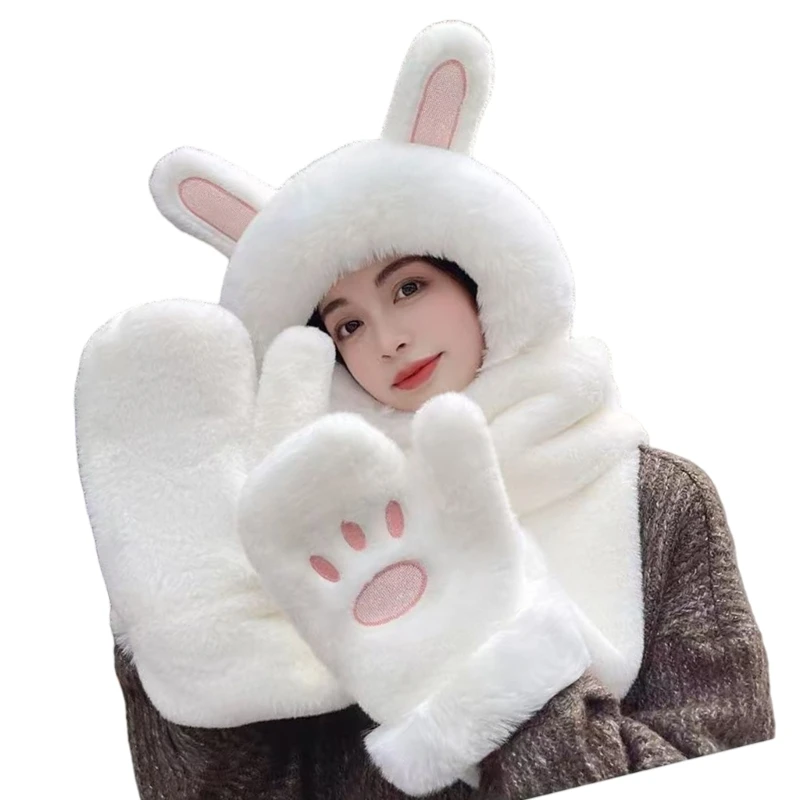 Child Soft Knit Ears Hat Scarf Gloves Children Ear Fleece Lined Winter Accessory Drop shipping