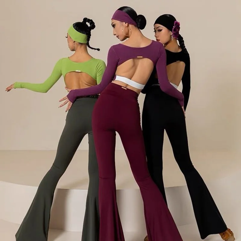 

Latin Dance Pants Ballroom Dancing Practice Pants New Leggings Women's High Waist Dance Wide Leg Trousers