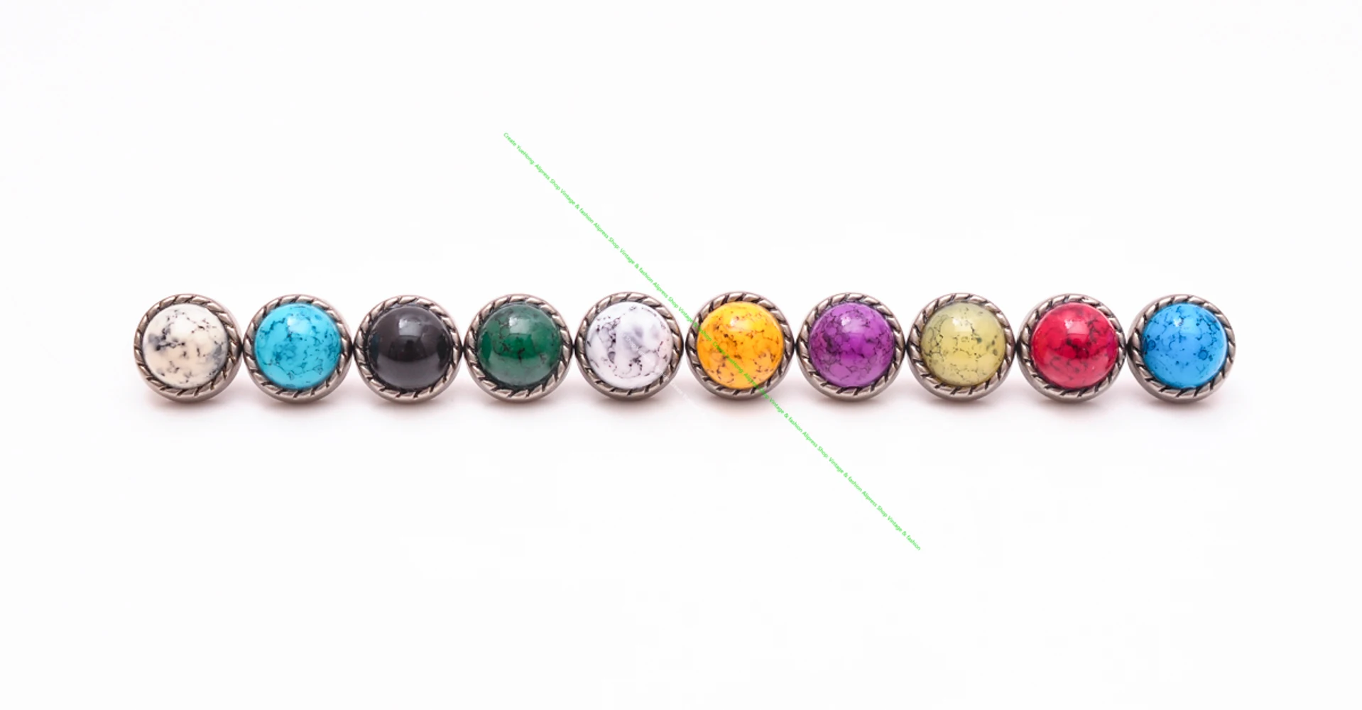 

20pcs Antique Silver 10mm Turquoise Bead Flower Rivet Stud Spot Concho Rivetback For Leathercraft Belt Leather Clothing Decor