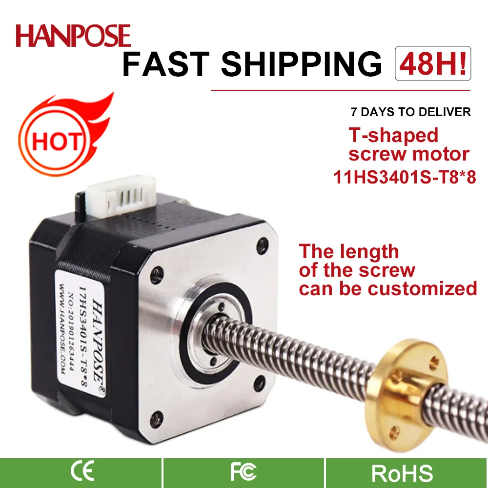 HANPOSE 17HS3401S-T8*8  300mm Screw Rod Linear Stepper Motor Nema17 1.3A  28N.CM Z-Motor Trapezoidal Lead Srew for 3D printer