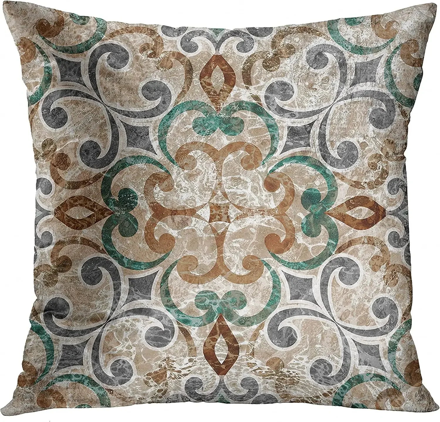 Vintage Abstract Boho Brown Green Teal and Grey Plant Leaf Floral Decorative Pillow Cases Home Decor Square Cushion Covers