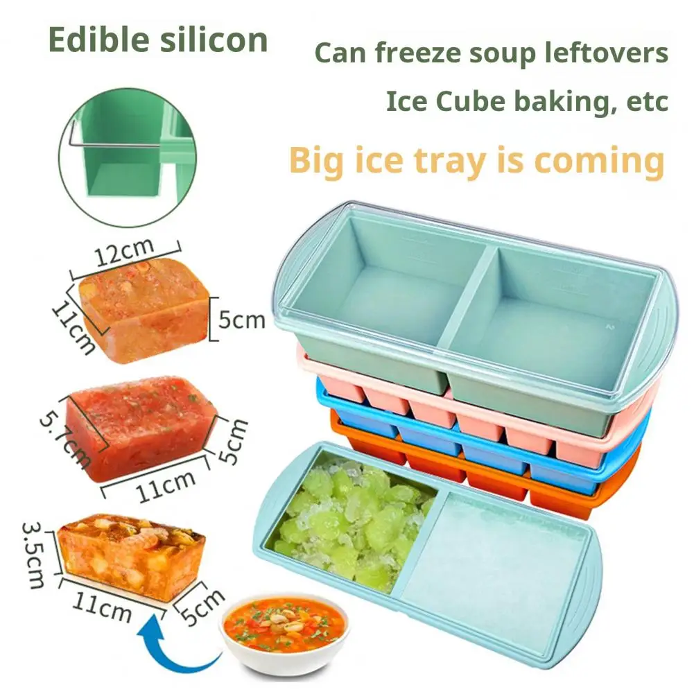 Silicone Soup Freezer Tray with Flexible Lid BPA-Free Leak-proof Versatile Freezing Molds for Soups Sauces And Complementary Foo