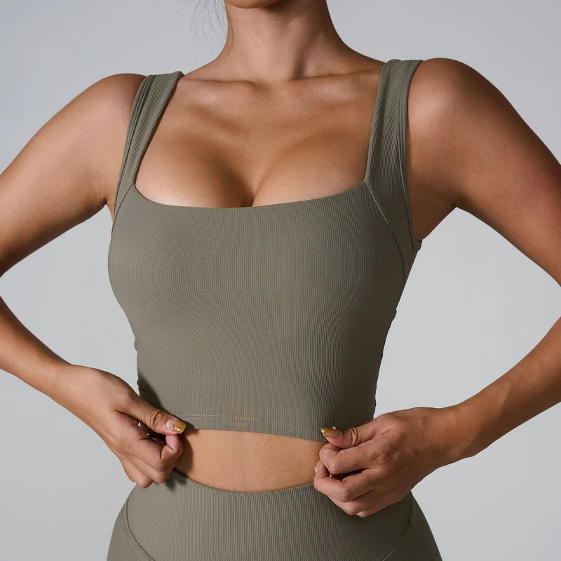 FUBEIKE Seamless Fashion Quick-Drying Fitness Vest One-Piece Fixed Cup Bra Beauty Back Hollow Shockproof Yoga Clothes