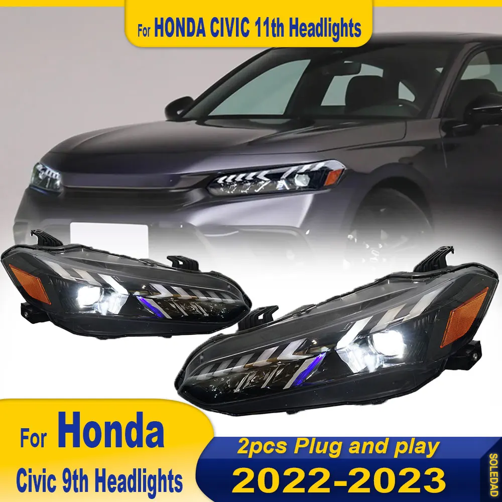 LED HeadLamp For Honda Civic 11th 2022 2023 2024 Civic Headlight Upgrade Dynamic Turn Brake LED Car HeadLamp Assembly 2pcs