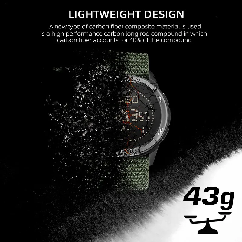 NORTH EDGE ALPS Men\'s Digital Carbon fiber Watch Shock Militray Sports Super Light Outdoor Compass Waterproof 50M Wristwatches