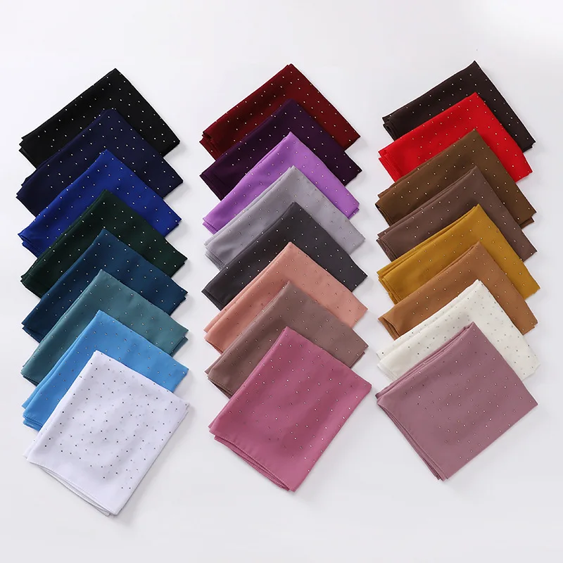 70*180CM New Malaysian Indonesian Pearl Chiffon Full Star Hot Diamond Turban Spring and Summer Long Women's Covered Head Scarf