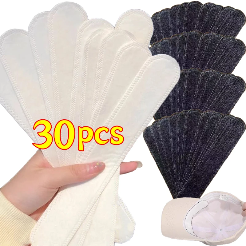 30pcs Hat Sweat Absorber Stickers Women Men Cotton Anti-dirt Sports Belt Cap Rim Invisible White Tape Hat Size Reducer Liner Pad