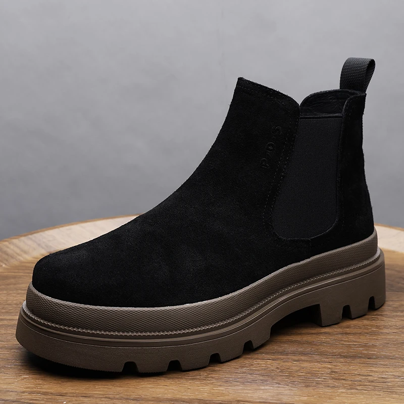 

New casual high top velvet men's black frosted leather shoes 241128