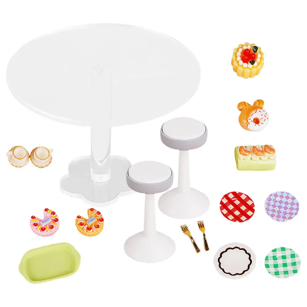 

1Set Miniature Acrylic Dining Table Dessert Set for Dollhouse Decoration Kids Playhouse Mini Food Props Kitchen Accessories