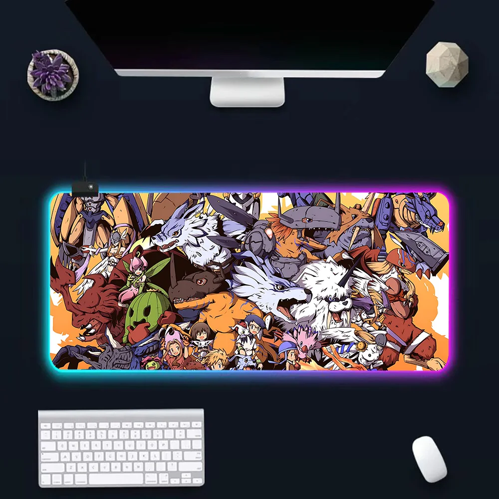 Digimon New Anime RGB Pc Gamer Keyboard Mouse Pad Mousepad LED Glowing Mouse Mats Rubber Gaming Computer Mausepad
