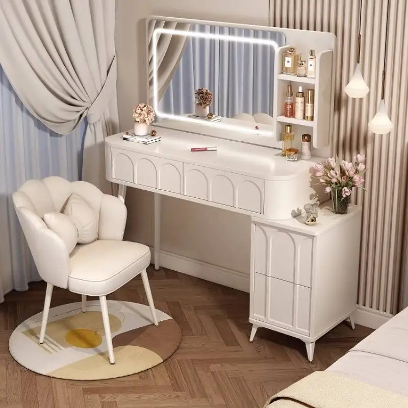 

Cream Mirror Vanity Desk Bedroom Nordic Minimalist Drawers Makeup Vanity Desk Chair White Modern Coiffeuse De Chambre Furniture