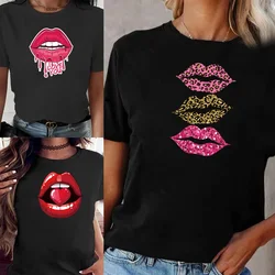 Camiseta de Hip Hop para mujer, ropa de calle Harajuku, camiseta de manga corta con cuello redondo, camisetas holgadas informales con estampado de boca, ropa 2022