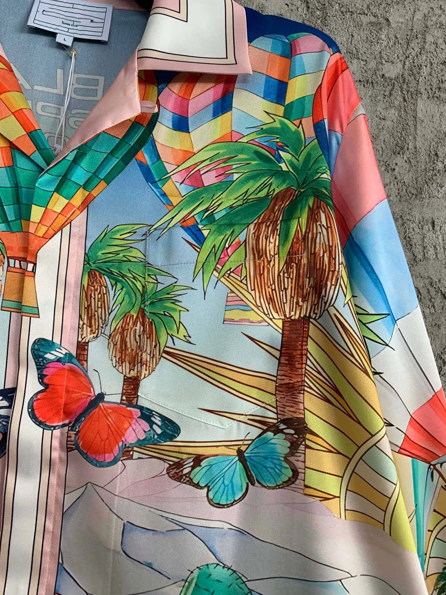 Summer tropical flowers palm baloon print long sleeve silk shirt for men