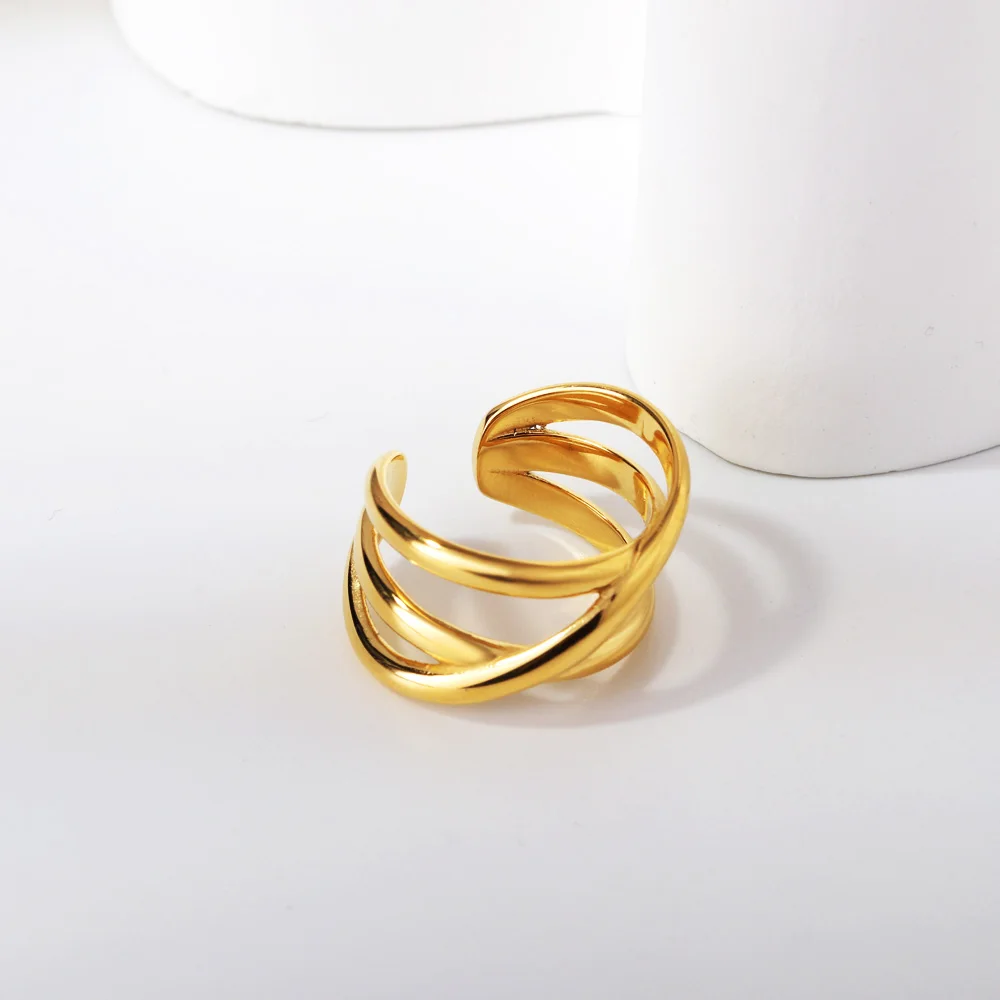 LUXUSTEEL Luxury Geometric Rings For Women Korean Style Golden Color Circle Open Rings Party Wedding Y2K Nail Jewelry Size 6-9