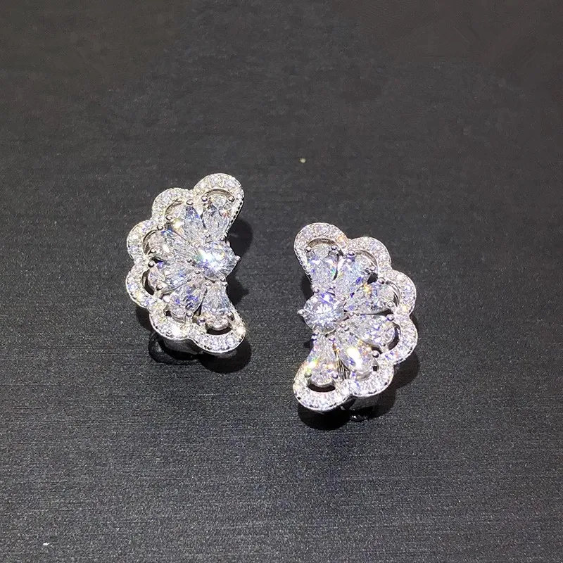 Huitan Novel Half Round Shaped Women Earrings New Crystal Cubic Zirconia Fashion Accessories Daily Wear Party Statement Jewelry
