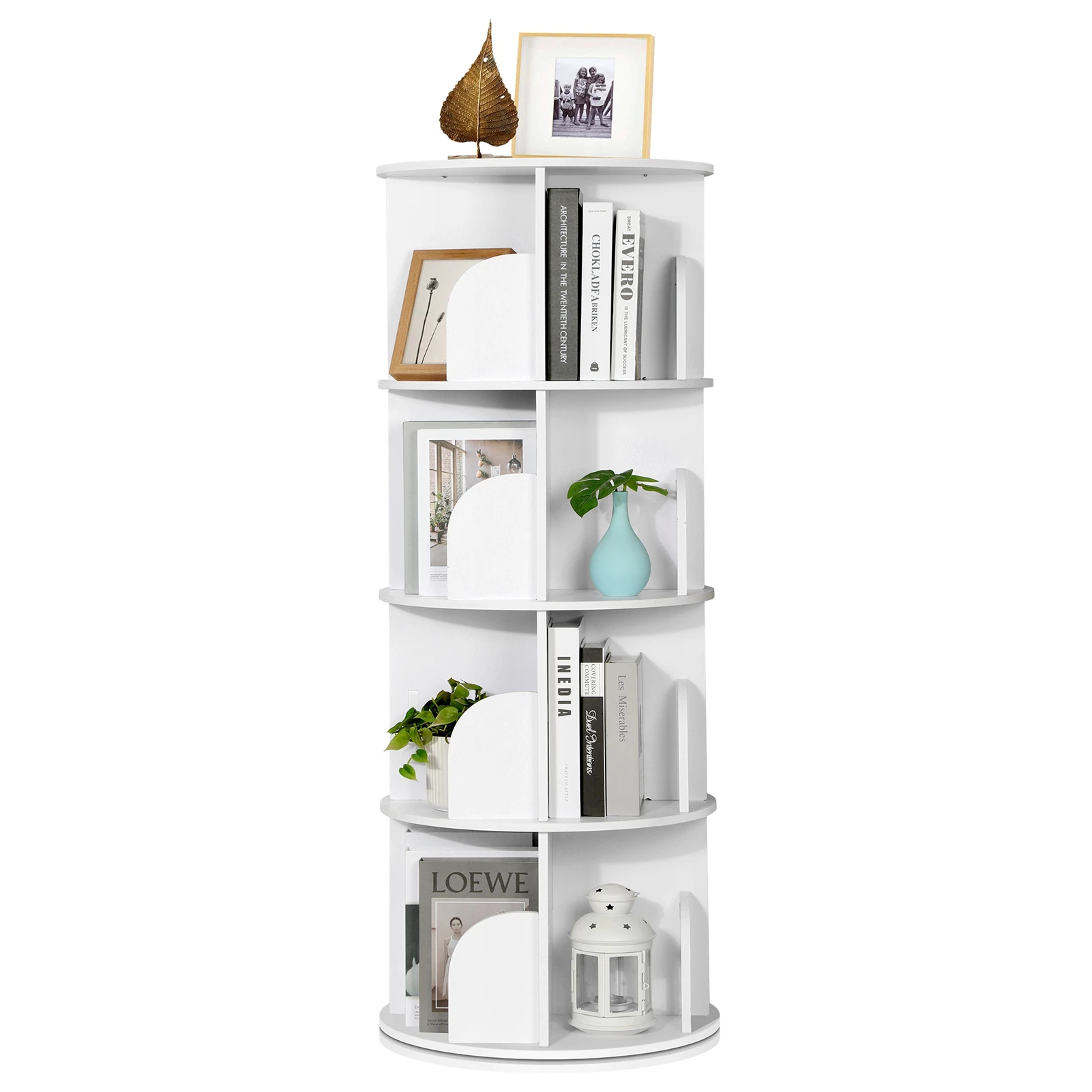 

4 Tiers Rotating Bookshelf PVC 360 Rotation Corner Book Shelf for Small Space Bedroom Living Room Offices