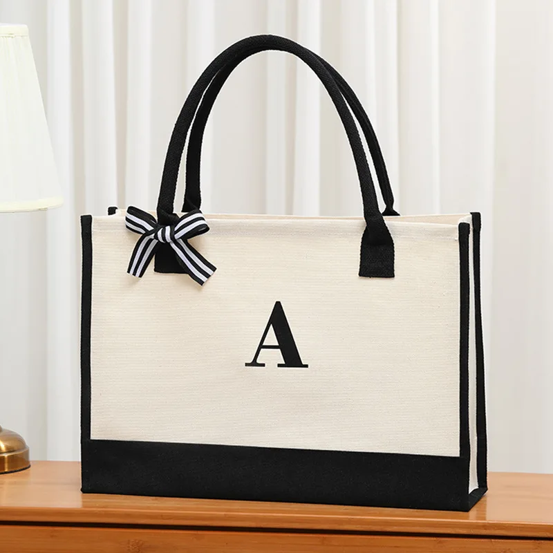 New tote bag - trendy letter-printed canvas bag - letter-handled bag - beach bag - shoulder bag