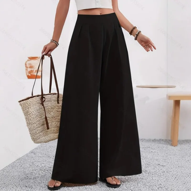 

Women's High Waist Pleated Pants With Pockets Casual Commuter Long Trousers For Autumn