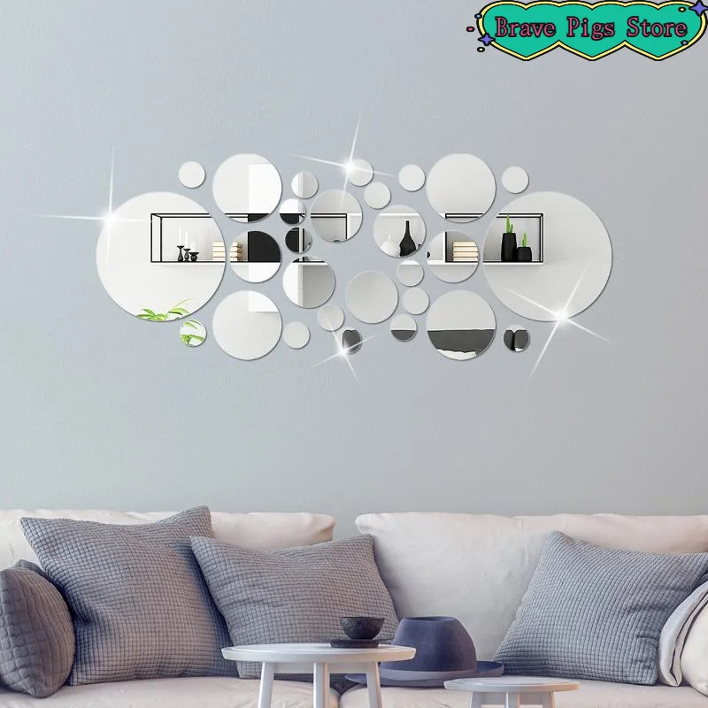 26PCs 3D Round Mirror Acrylic Mirror Wall Sticker DIY Bedroom Bathroom And TV Background Room Sticker Wall Decoration
