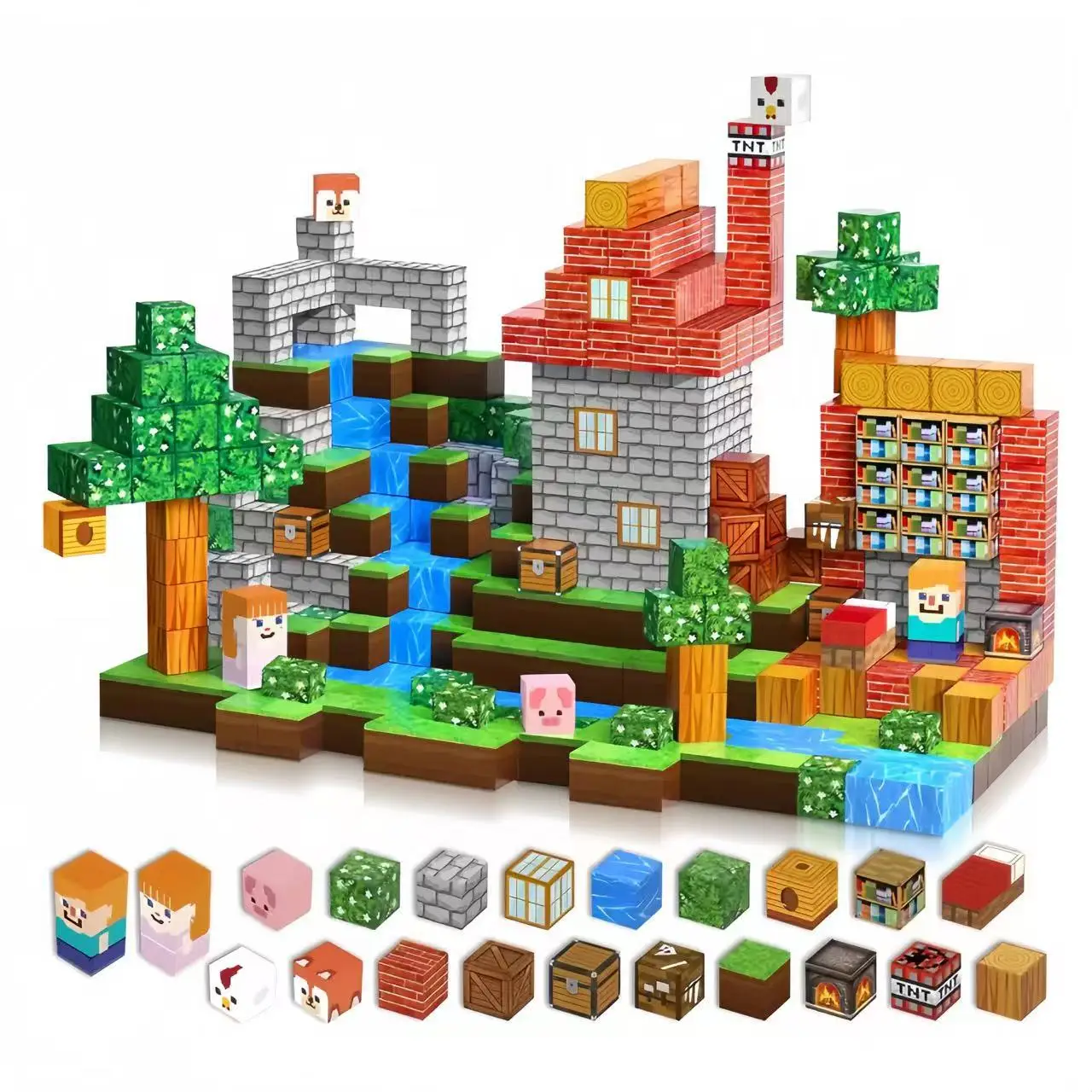 ชุดตัวต่อแม่เหล็กขนาด 2 ซม. รุ่น Forest Creek ฉากแม่เหล็กโลก สำหรับเด็กเล็ก ของเล่นเสริมพัฒนาการ STEM Montessori ลูกบาศก์สัมผัส ของขวัญสำหรับเด็กวัยเตาะแตะ