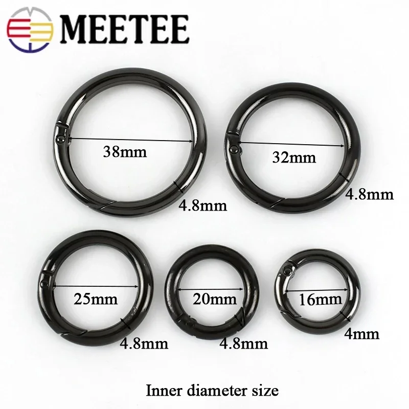 20pcs Meetee 10-50mm Metal Spring O Ring Openable Round Snap Hook for Bag Strap Keychain Pendant DIY Sewing Accessories