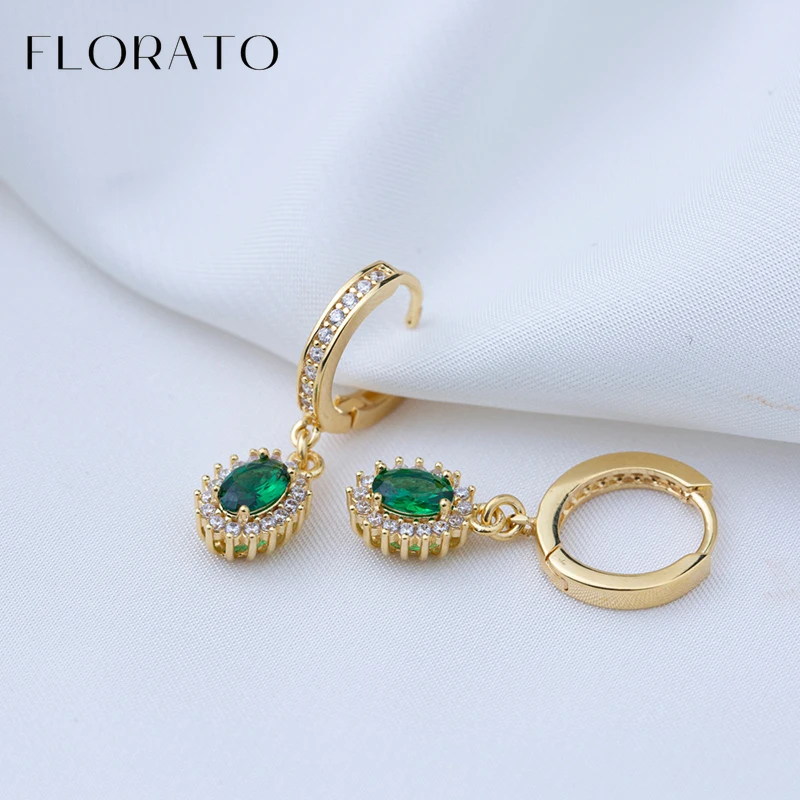 925 Sterling Silver Ear Needle Round Zircon Pendant Hoop Earrings/Crystal Colorful Stud Earrings For Women Fashion Party Jewelry