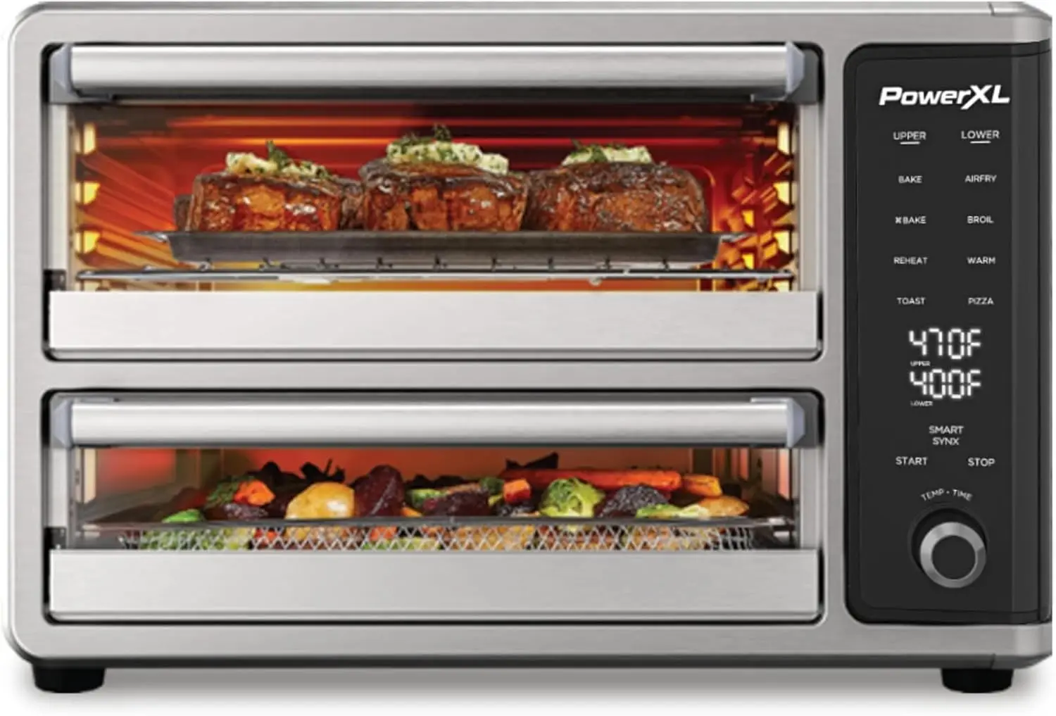 Dual Door Oven with 8 Quick-Touch Presets – Air Fry, Toast, Bake, Broil, Reheat & More – Cook Two Different Foods Simultaneously