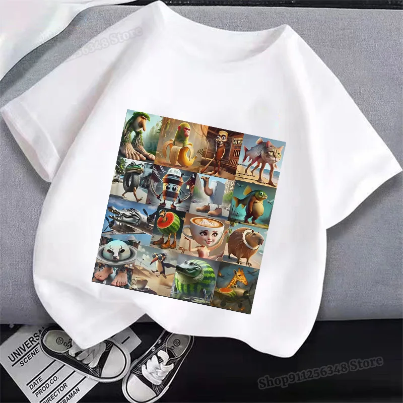 تي شيرت Brainrot الإيطالي للأطفال ملابس مطبوعة على شكل حيوان الدماغ Meme Tung Sahur Chimpanzini Bananini Burbaloni Lul Baina #4